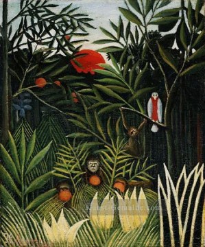  affe - Landschaft mit Affen Henri Rousseau Post Impressionismus Naive Primitivismus